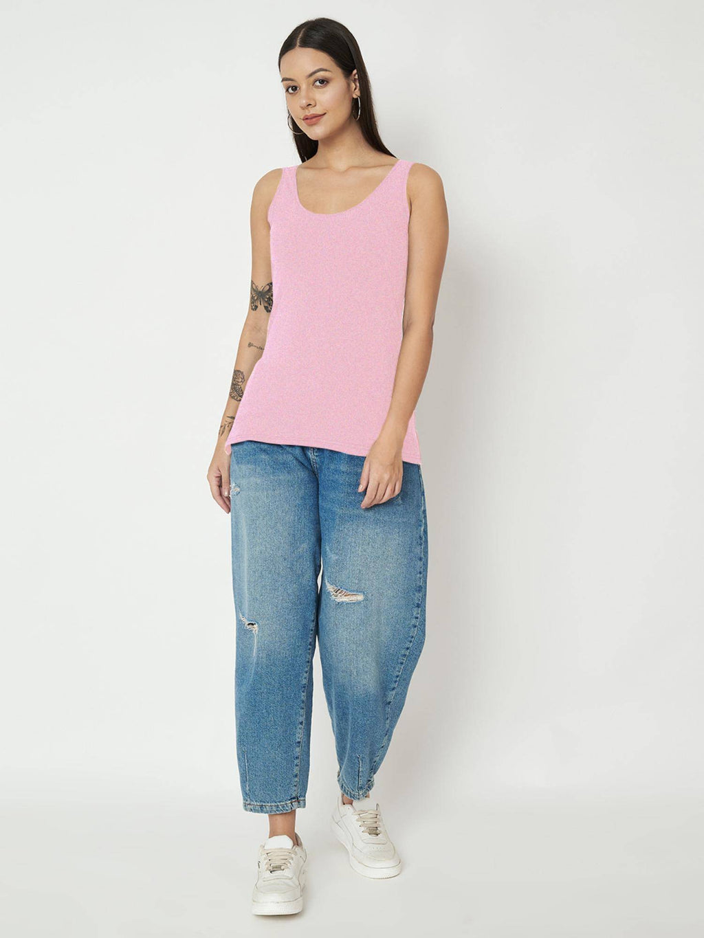Pink Round Neck Cotton Non Padded Camisole Top | TT98 - view 6