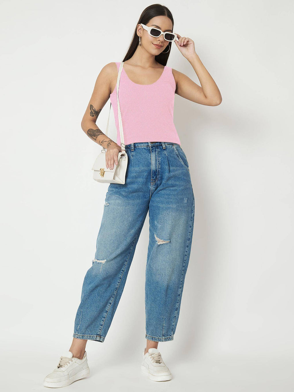 Pink Round Neck Cotton Non Padded Camisole Top | TT98 - view 7