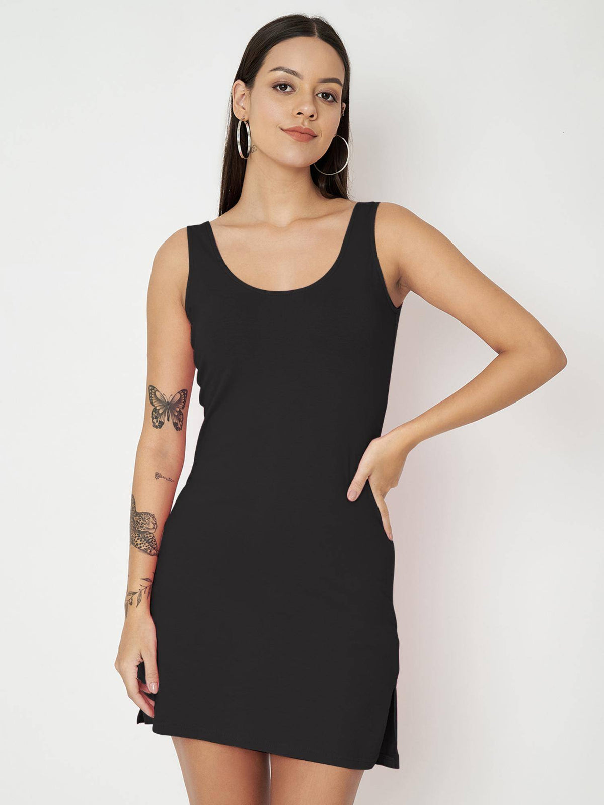 Pink Cotton Round Neck Longline Side Slits Slip Top | TT98 - view 43