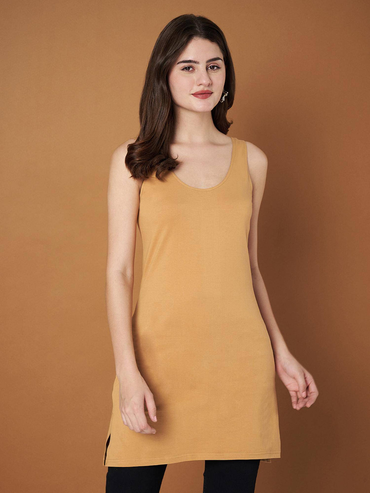 Pink Cotton Round Neck Longline Side Slits Slip Top | TT98 - view 56