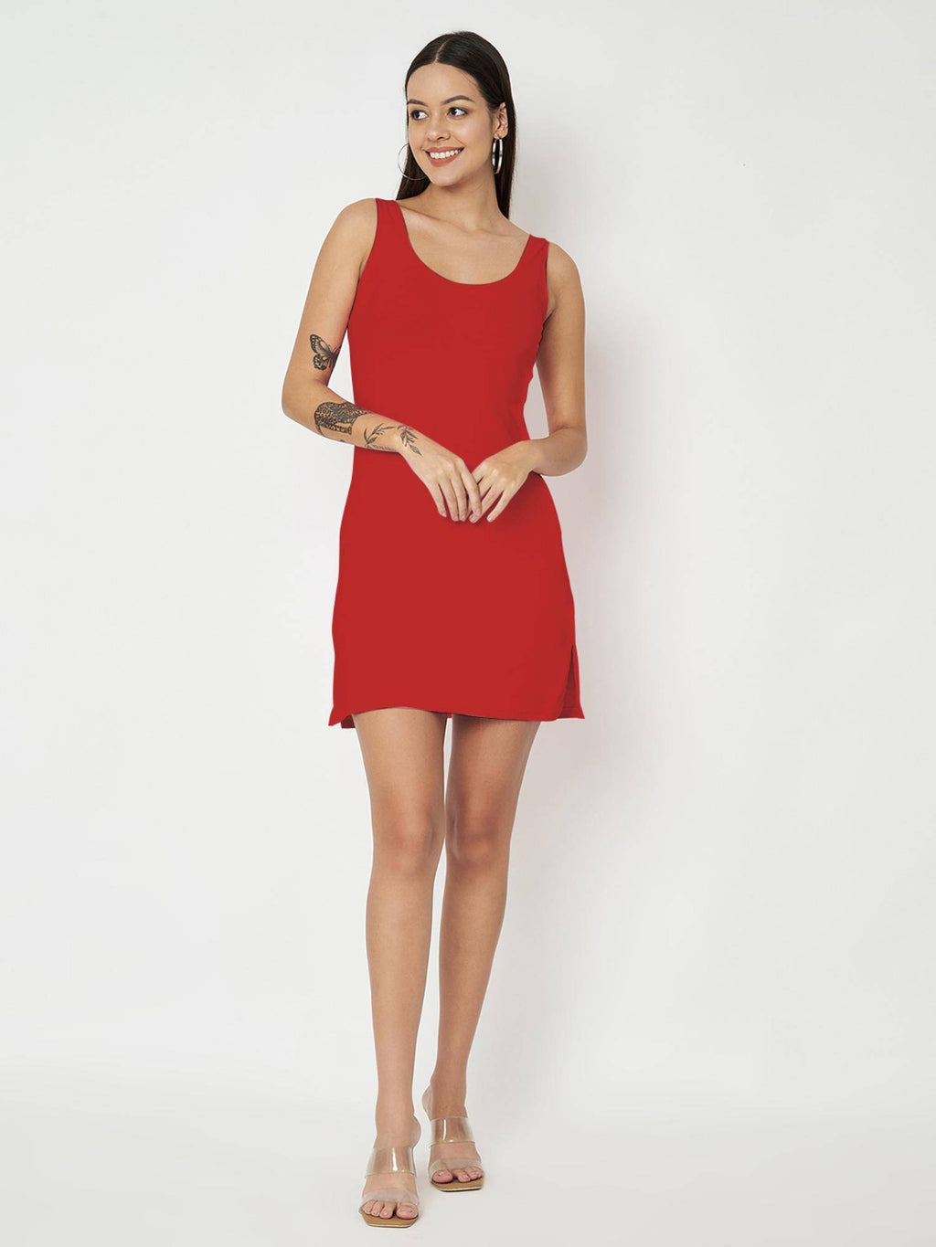 Pink Cotton Round Neck Longline Side Slits Slip Top | TT98 - view 23