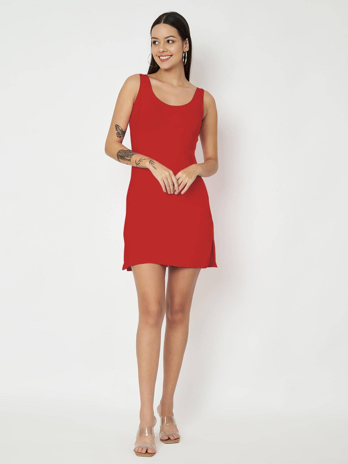 Pink Cotton Round Neck Longline Side Slits Slip Top | TT98 - view 23