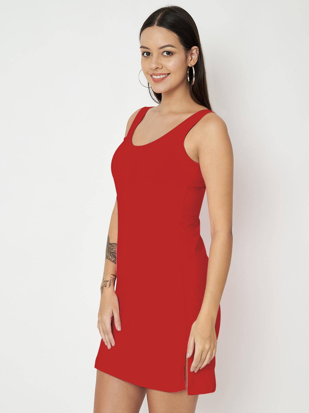 Pink Cotton Round Neck Longline Side Slits Slip Top | TT98 - view 24