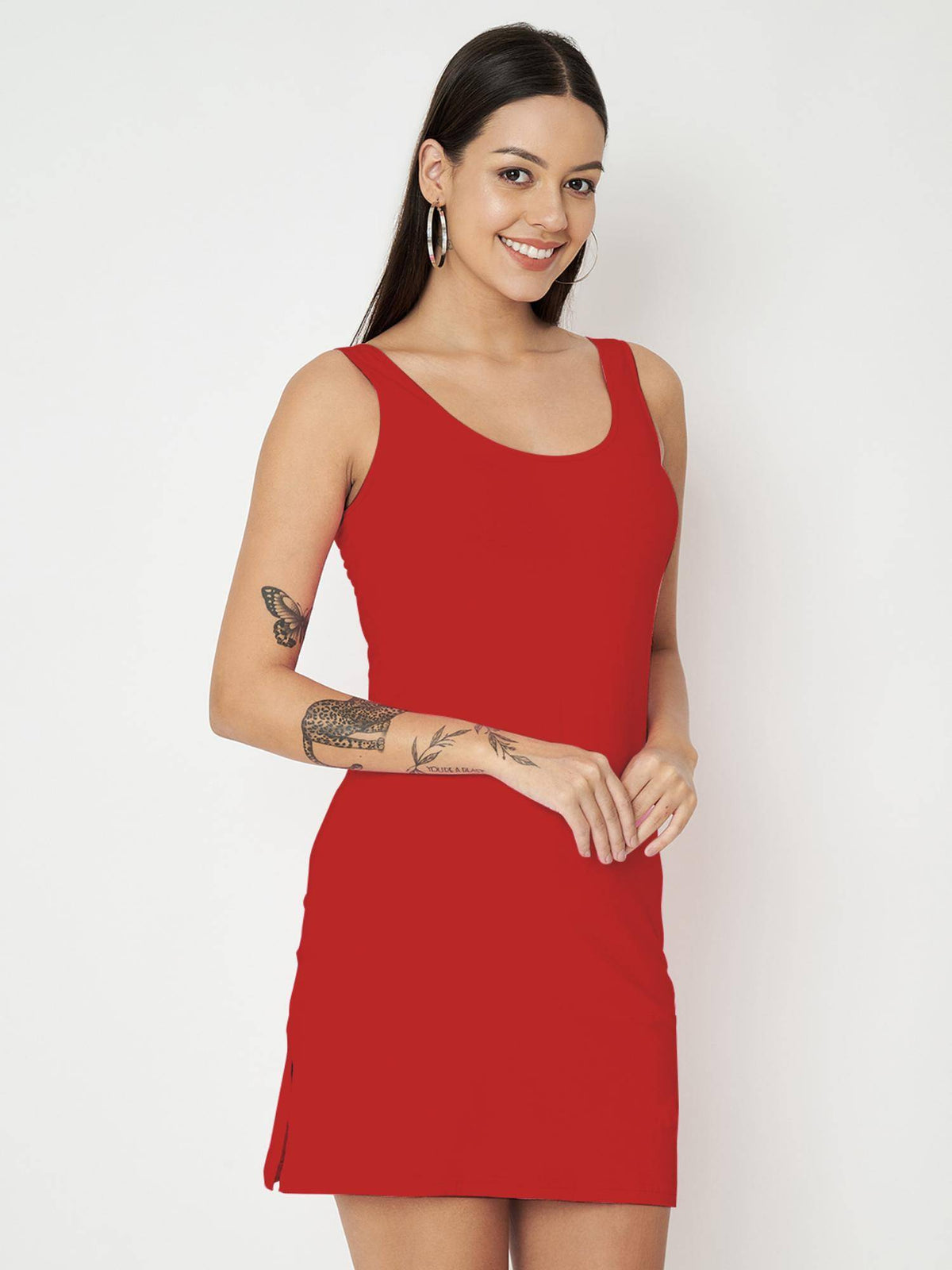 Pink Cotton Round Neck Longline Side Slits Slip Top | TT98 - view 25
