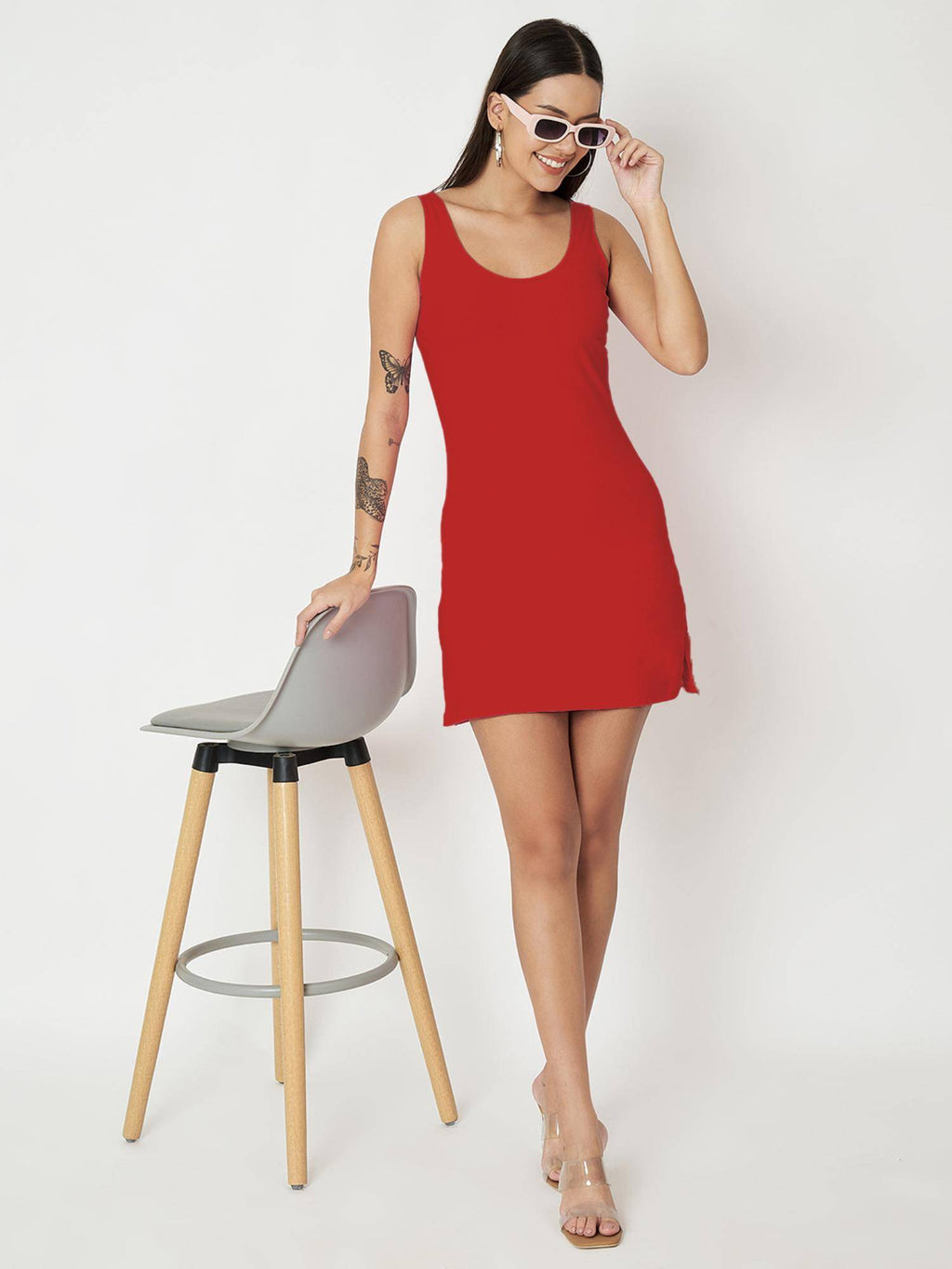 Pink Cotton Round Neck Longline Side Slits Slip Top | TT98 - view 27