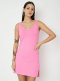 Pink Cotton Round Neck Longline Side Slits Slip Top | TT98 - view 1