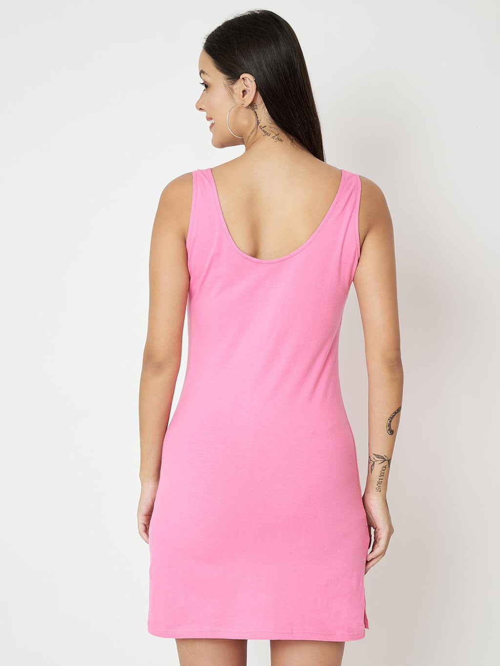 Pink Cotton Round Neck Longline Side Slits Slip Top | TT98 - view 3