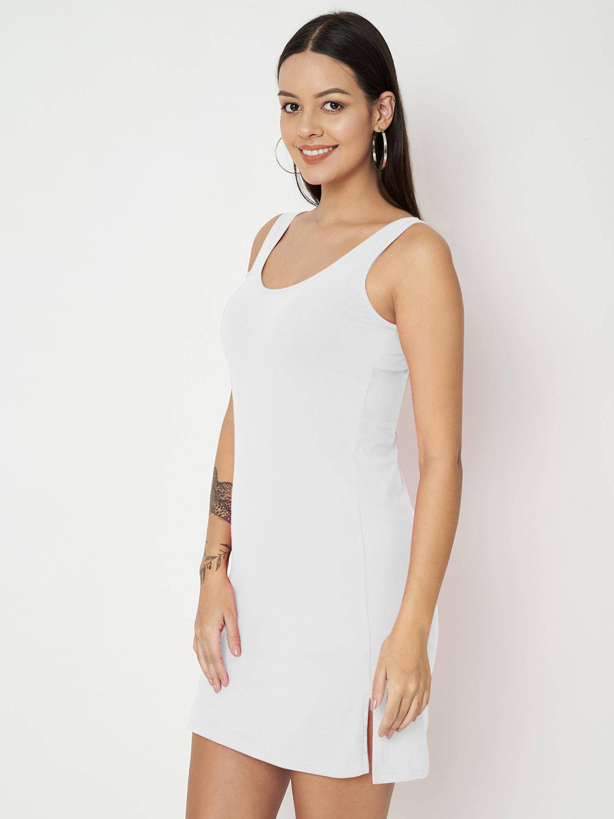 Pink Cotton Round Neck Longline Side Slits Slip Top | TT98 - view 31