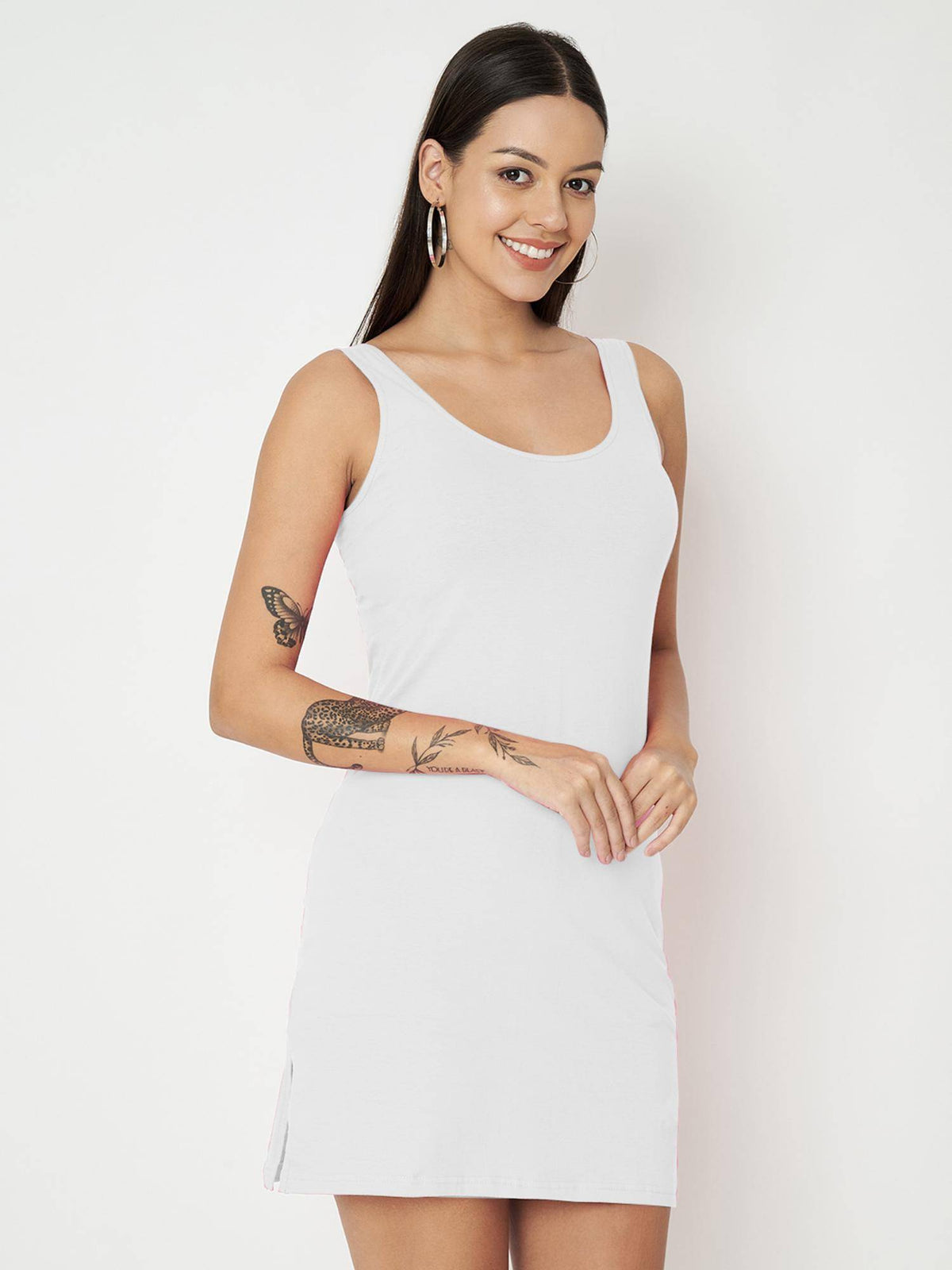 Pink Cotton Round Neck Longline Side Slits Slip Top | TT98 - view 32