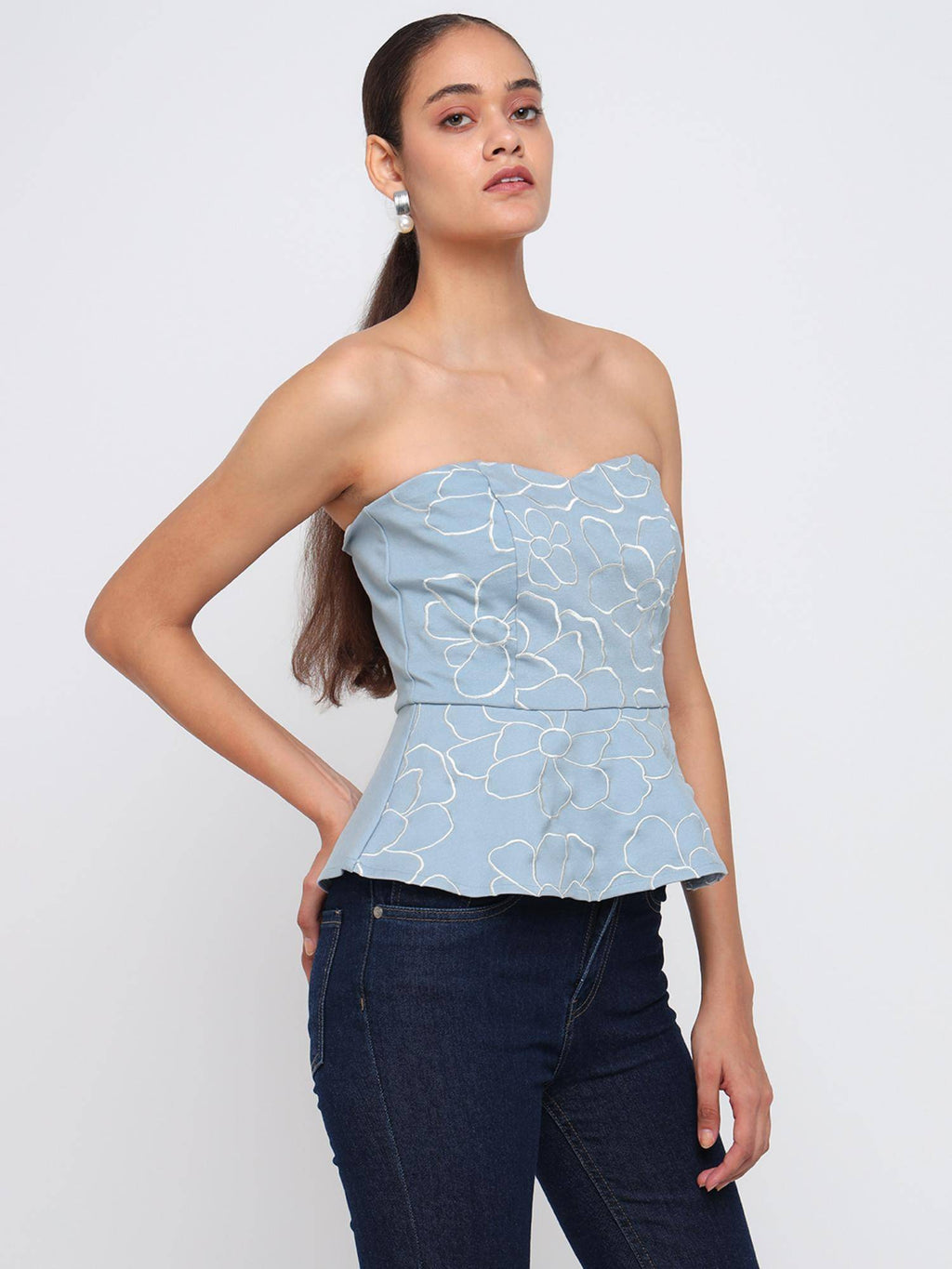 Embroidery Blue Peplum Top | TT90 - view 3