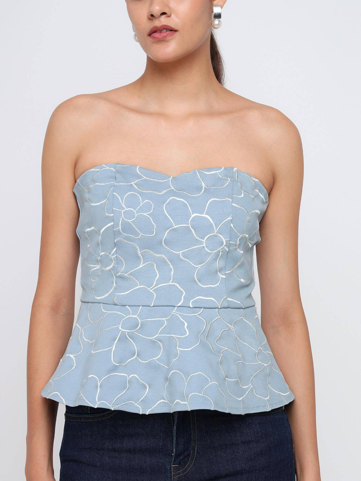 Embroidery Blue Peplum Top | pt51 - view 5