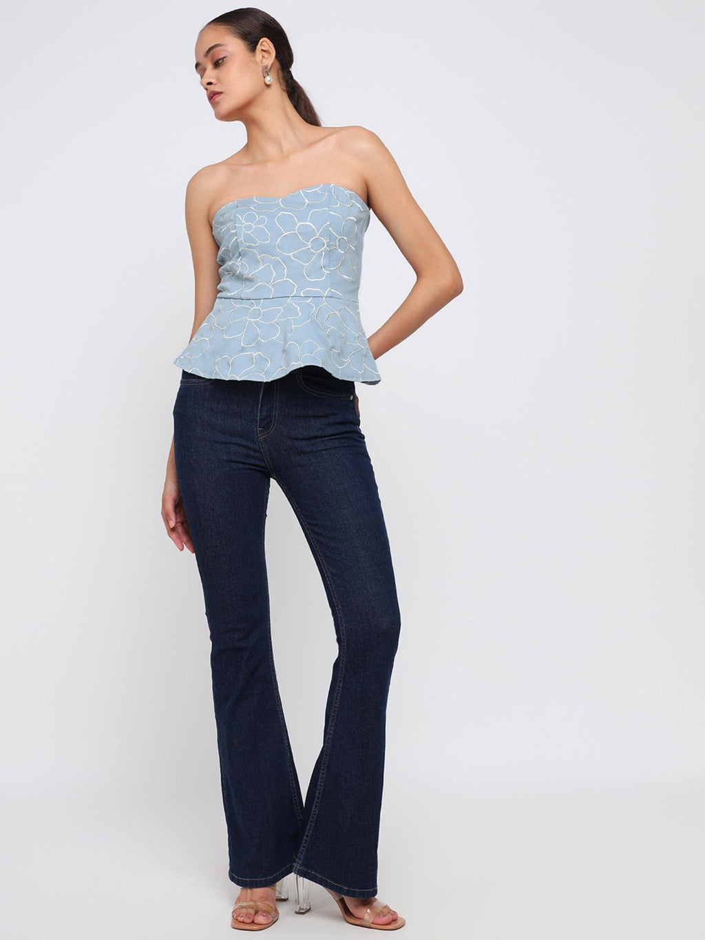 Embroidery Blue Peplum Top | pt51 - view 6
