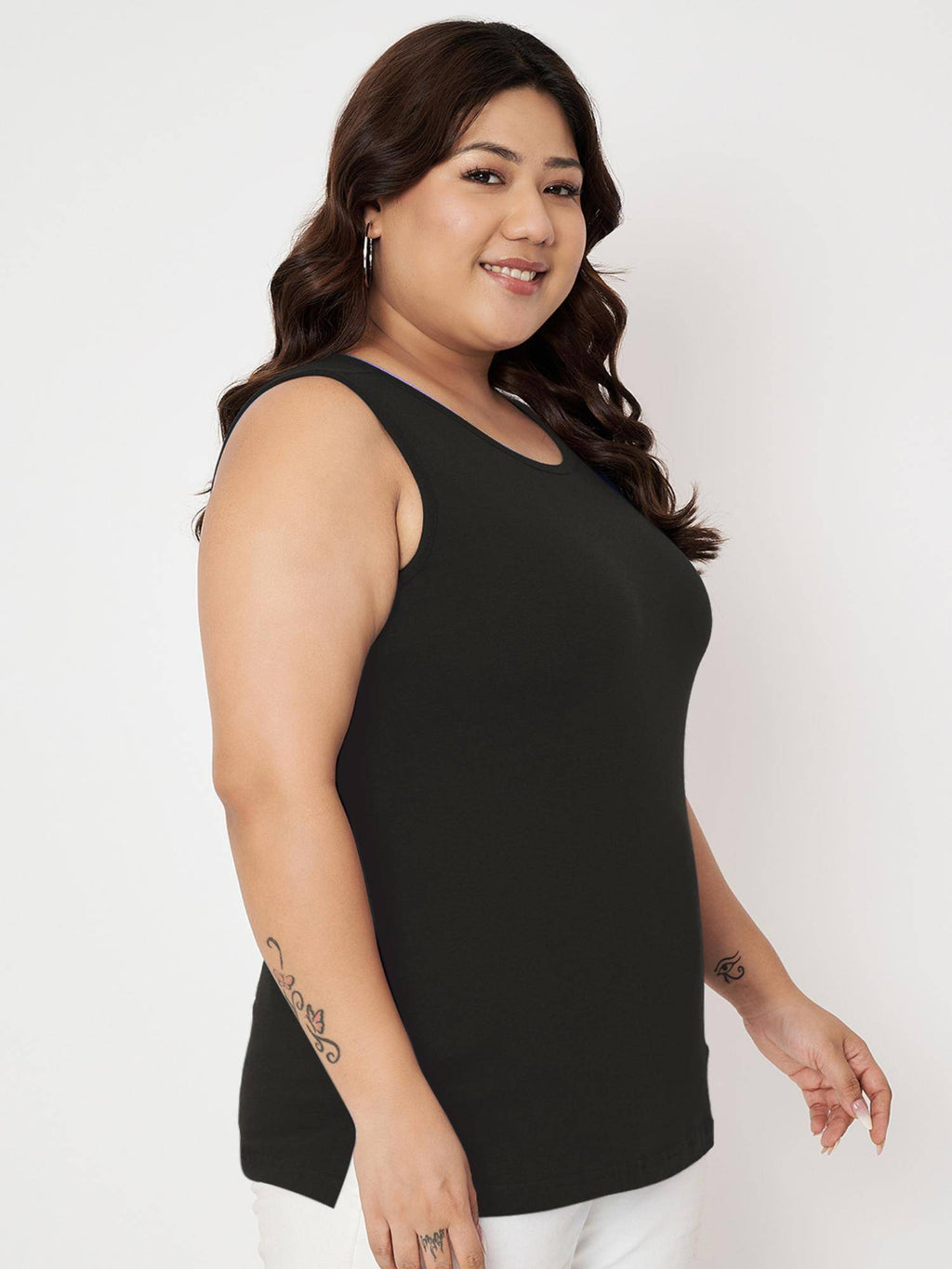 Black Plus Size Round Neck Cotton Non Padded Camisole Top | TT98 - view 2