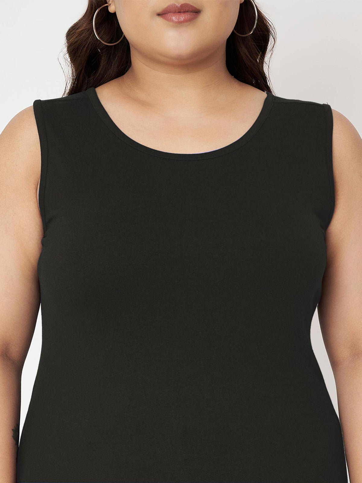 Black Plus Size Round Neck Cotton Non Padded Camisole Top | TT98 - view 3