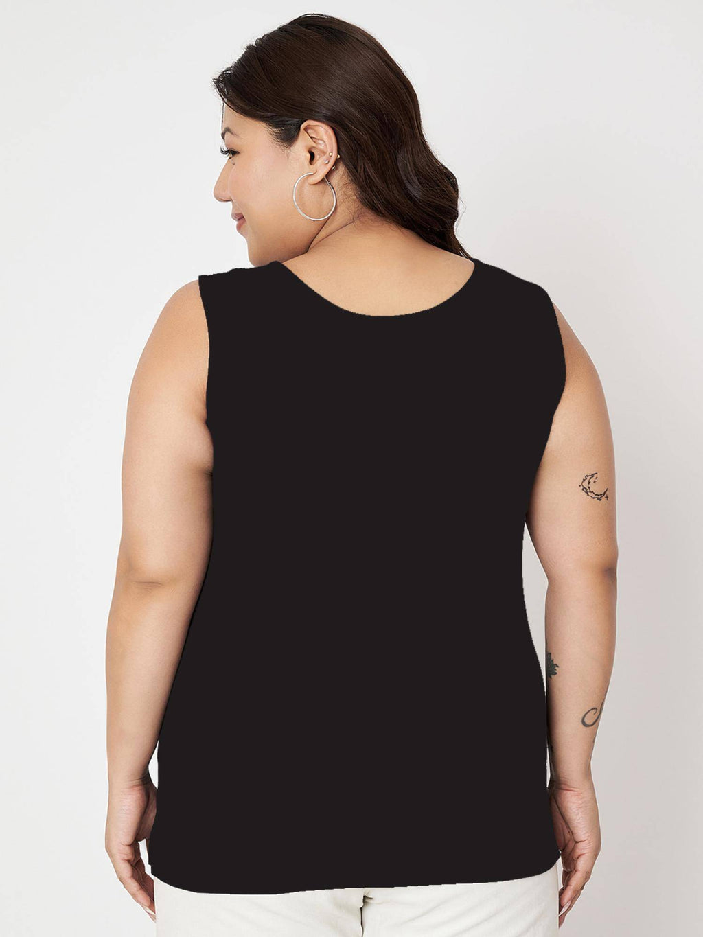 White Plus Size Round Neck Cotton Non Padded Camisole Top | TT98 - view 39