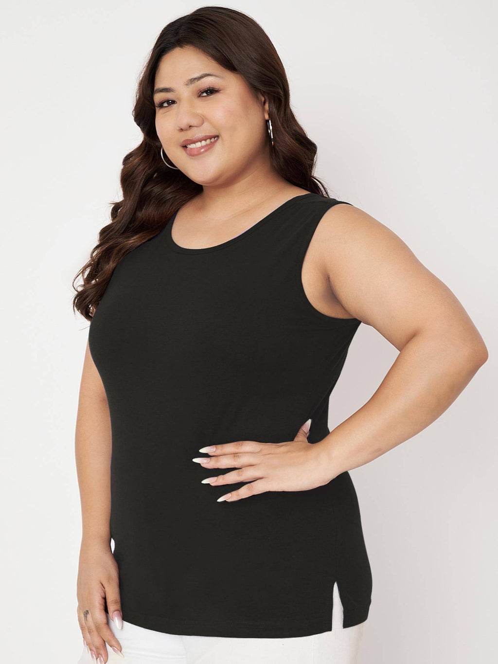 Black Plus Size Round Neck Cotton Non Padded Camisole Top | TT98 - view 5
