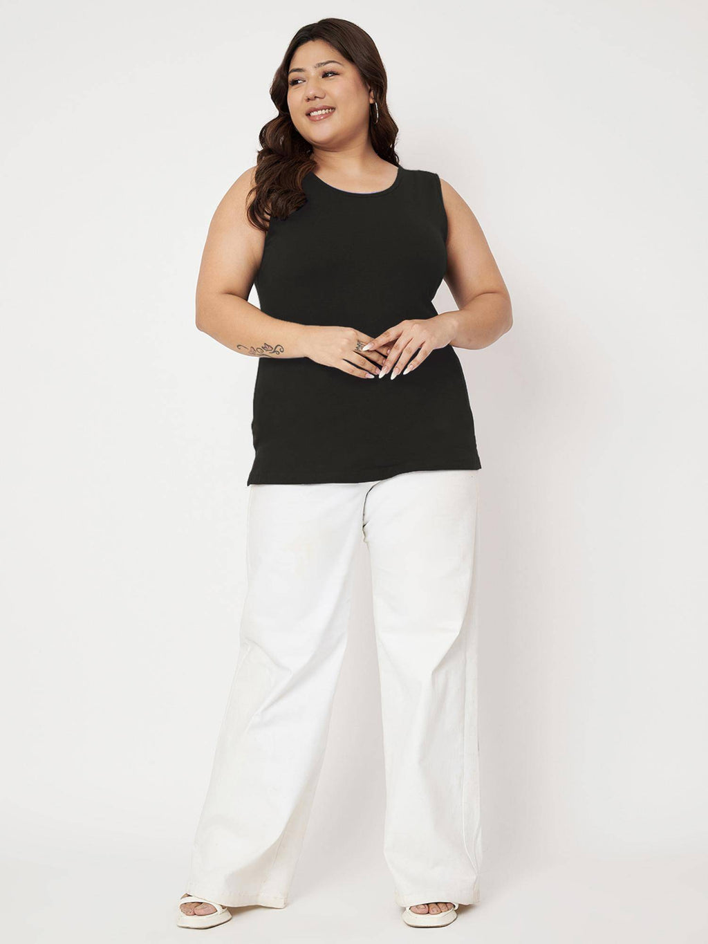 White Plus Size Round Neck Cotton Non Padded Camisole Top | TT98 - view 41