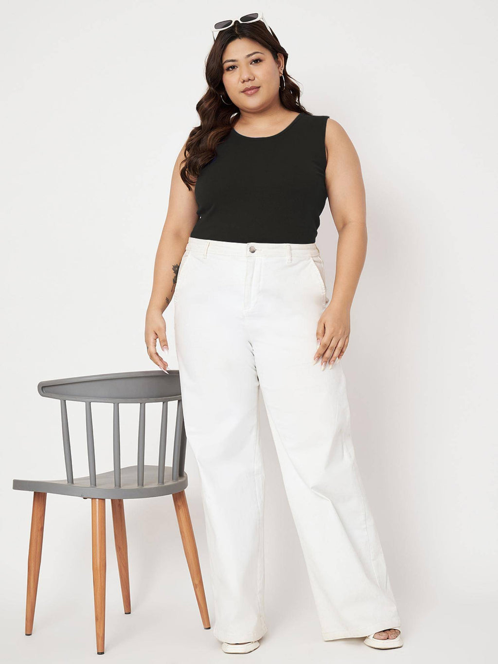 White Plus Size Round Neck Cotton Non Padded Camisole Top | TT98 - view 42