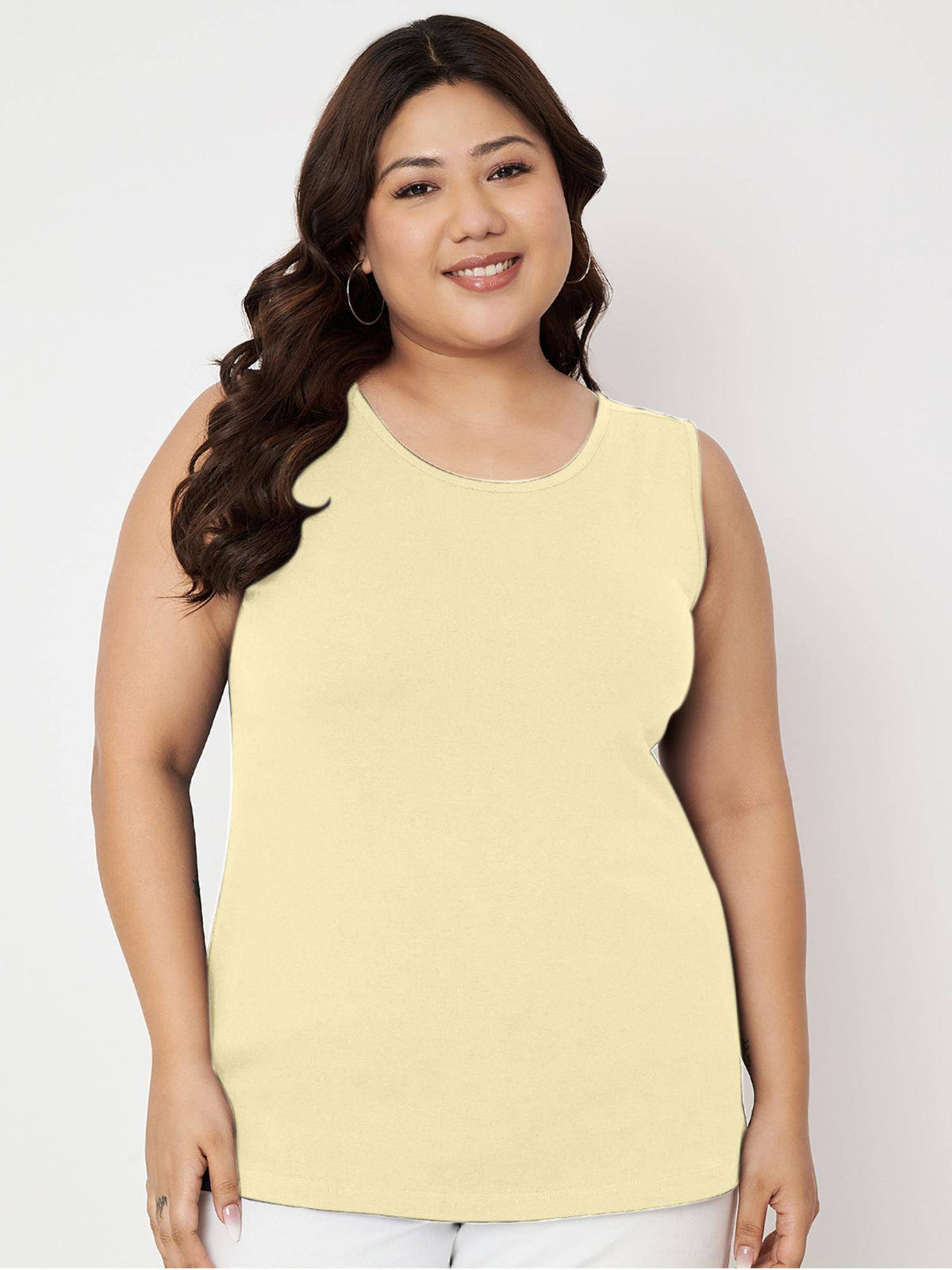 Black Plus Size Round Neck Cotton Non Padded Camisole Top | TT98 - view 8