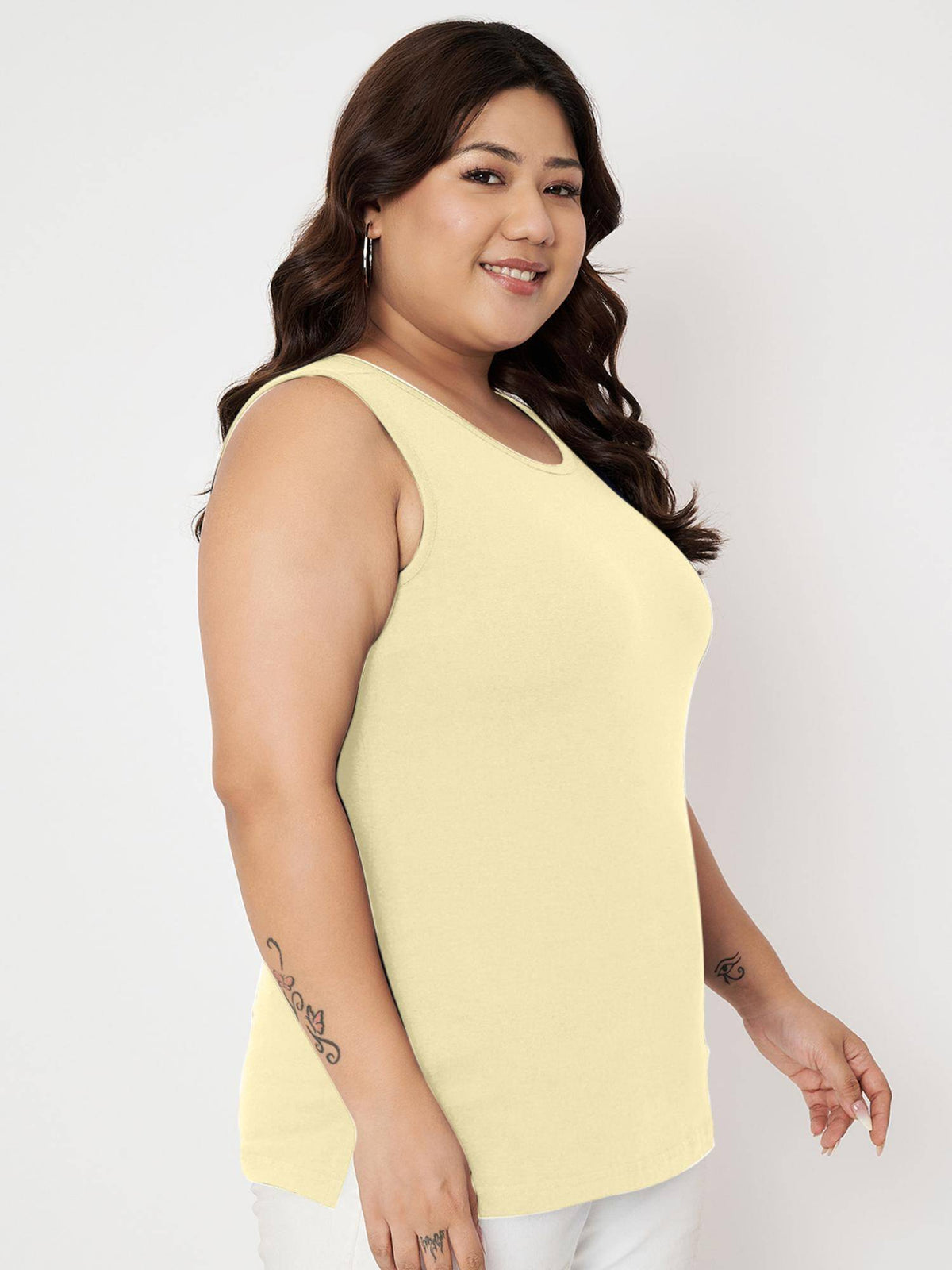 Cream Plus Size Round Neck Cotton Non Padded Camisole Top | TT98 - view 2