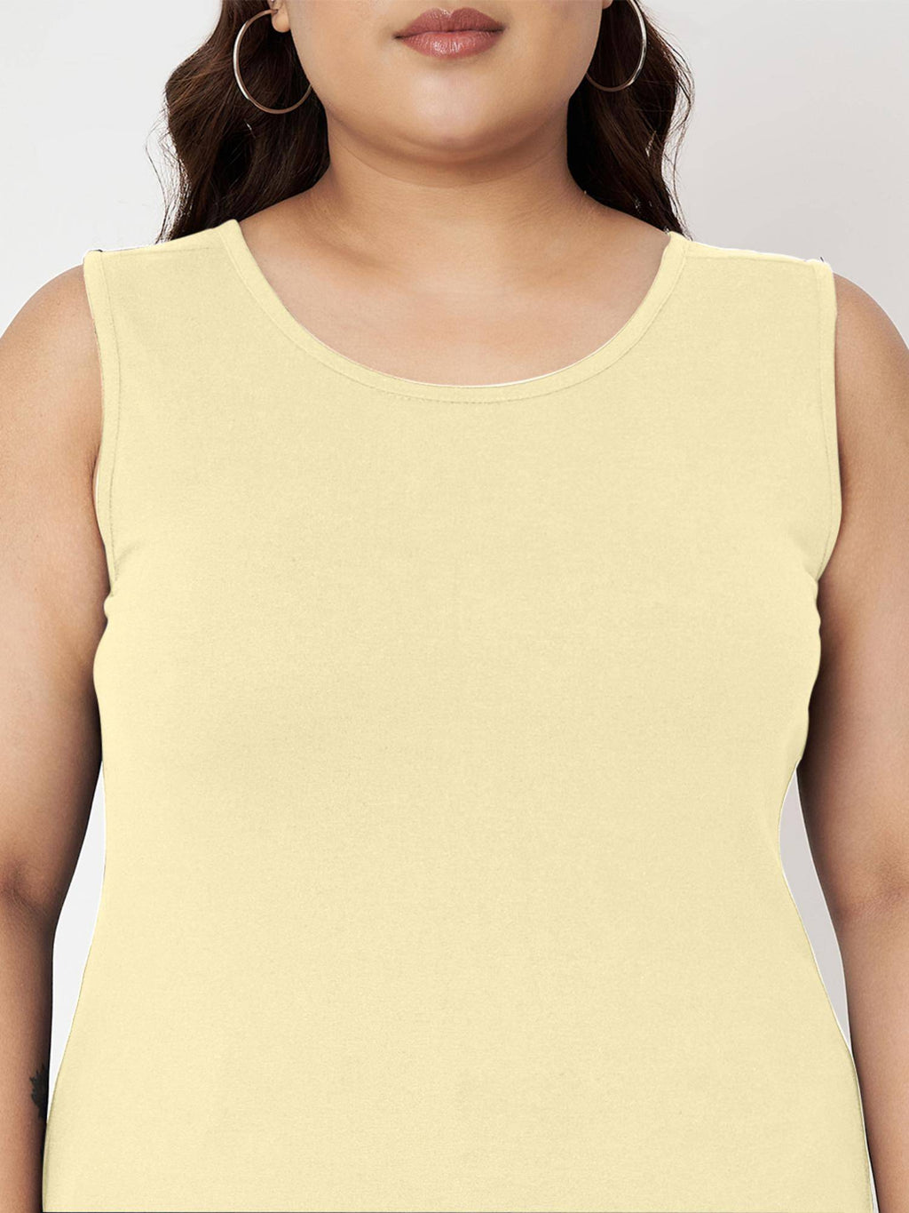 White Plus Size Round Neck Cotton Non Padded Camisole Top | TT98 - view 10