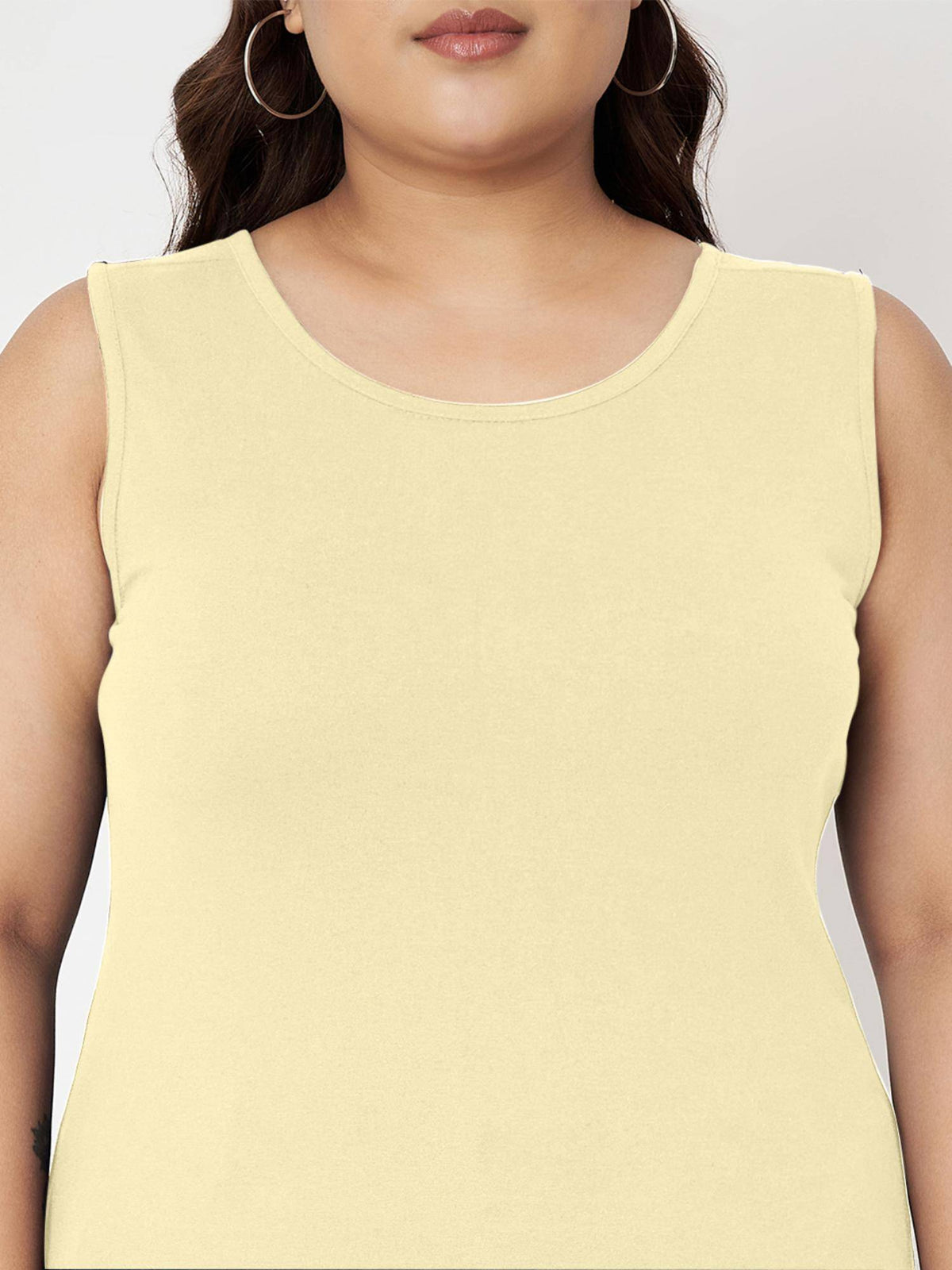 Cream Plus Size Round Neck Cotton Non Padded Camisole Top | TT98 - view 3