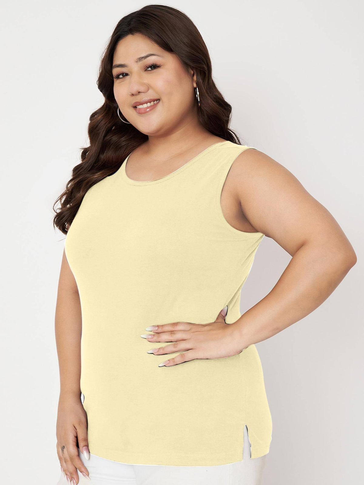 White Plus Size Round Neck Cotton Non Padded Camisole Top | TT98 - view 11