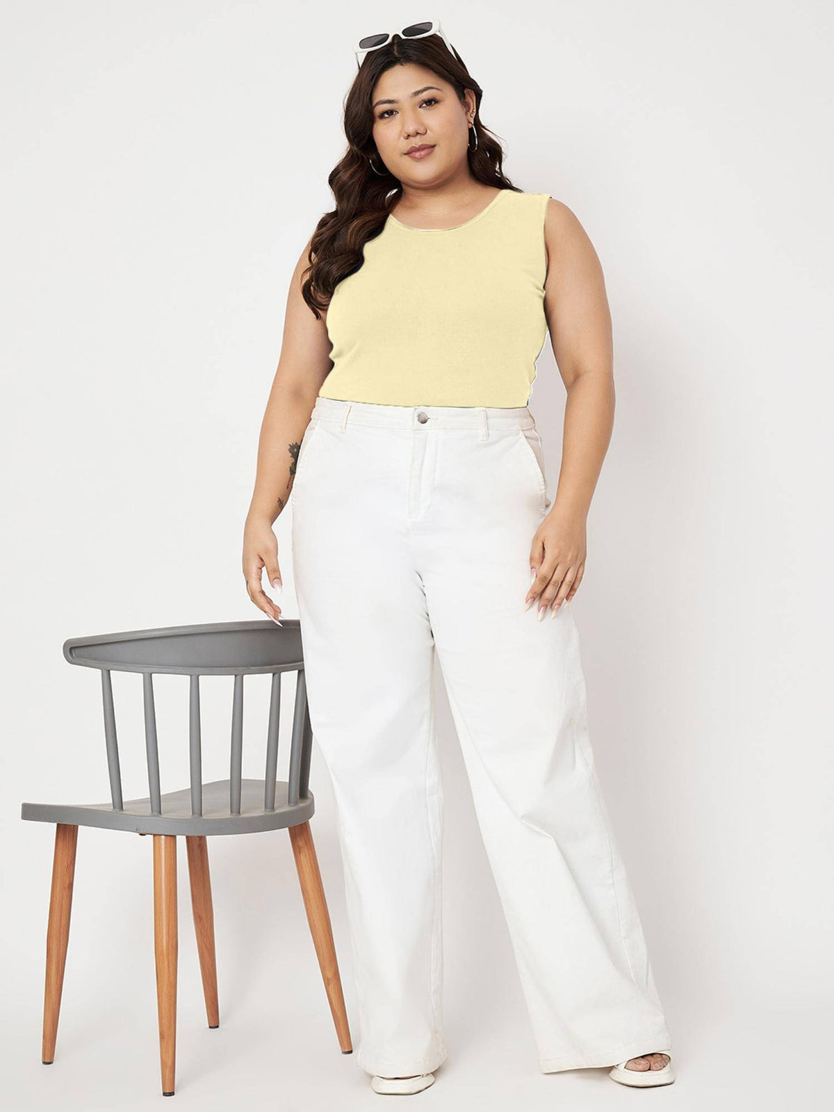 White Plus Size Round Neck Cotton Non Padded Camisole Top | TT98 - view 13
