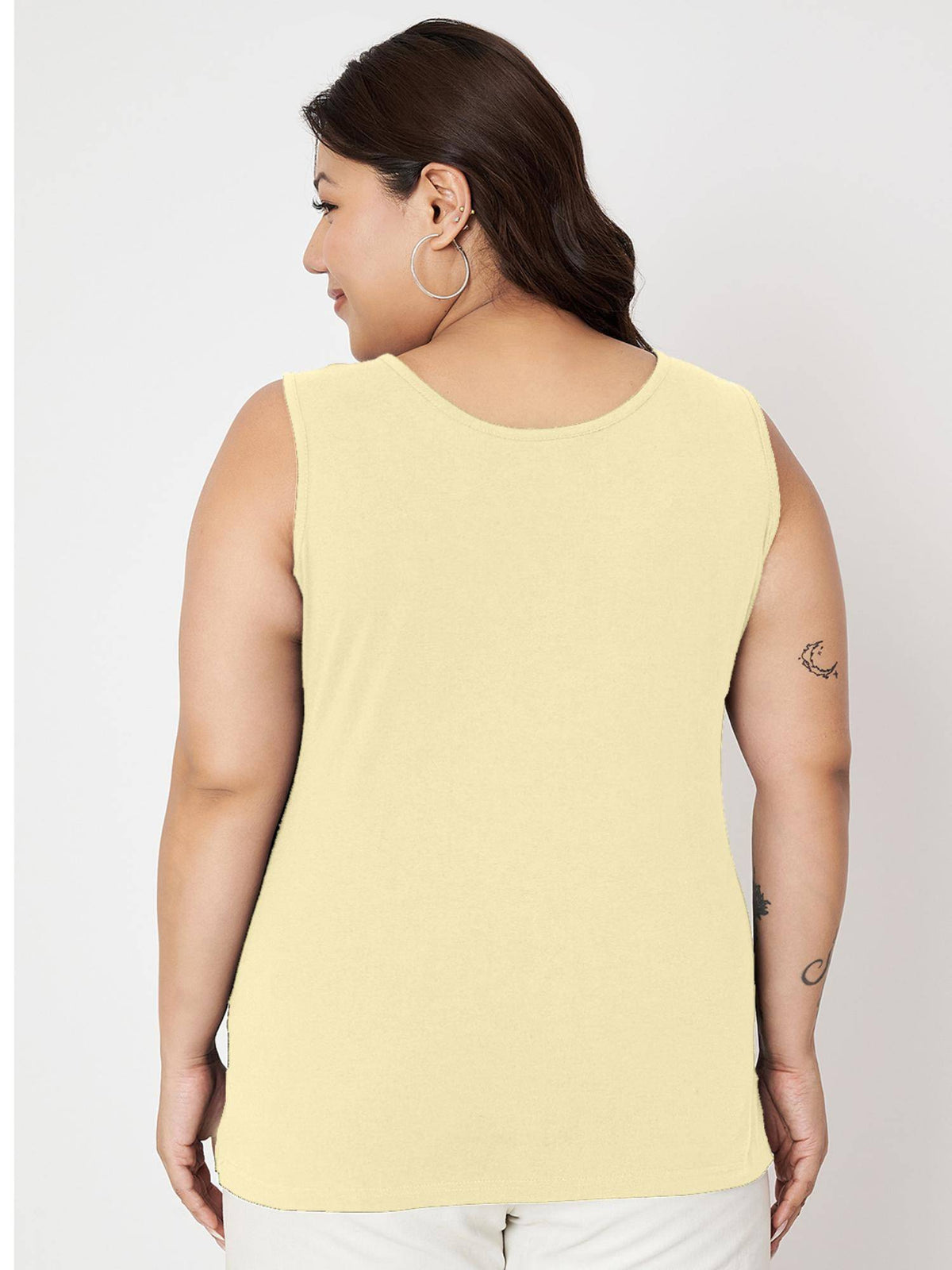 White Plus Size Round Neck Cotton Non Padded Camisole Top | TT98 - view 14