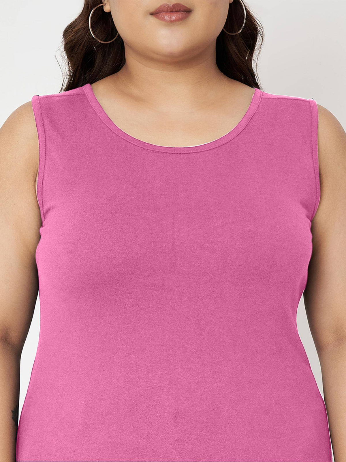 Black Plus Size Round Neck Cotton Non Padded Camisole Top | TT98 - view 52
