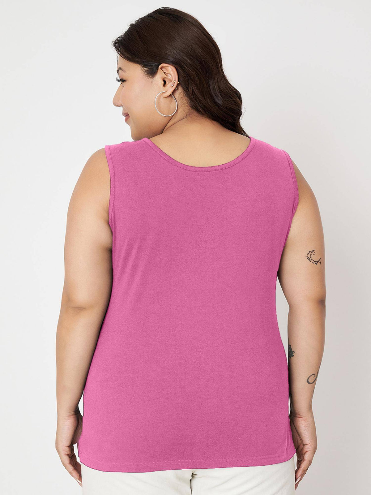 Black Plus Size Round Neck Cotton Non Padded Camisole Top | TT98 - view 53