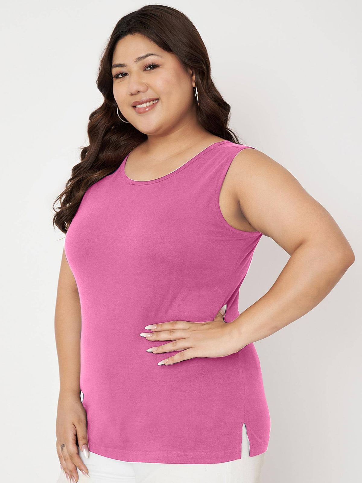 Black Plus Size Round Neck Cotton Non Padded Camisole Top | TT98 - view 54