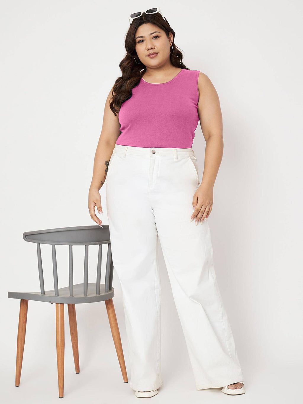 Black Plus Size Round Neck Cotton Non Padded Camisole Top | TT98 - view 56