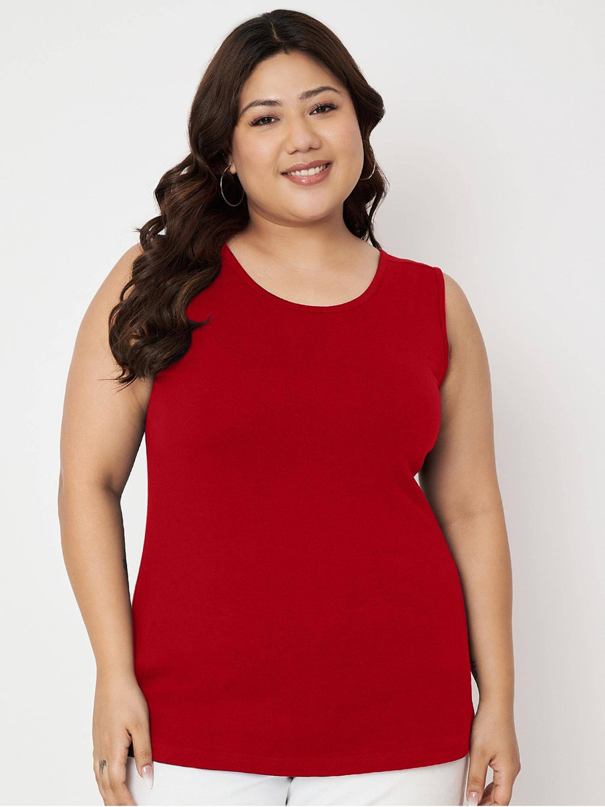 Cream Plus Size Round Neck Cotton Non Padded Camisole Top | TT98 - view 8