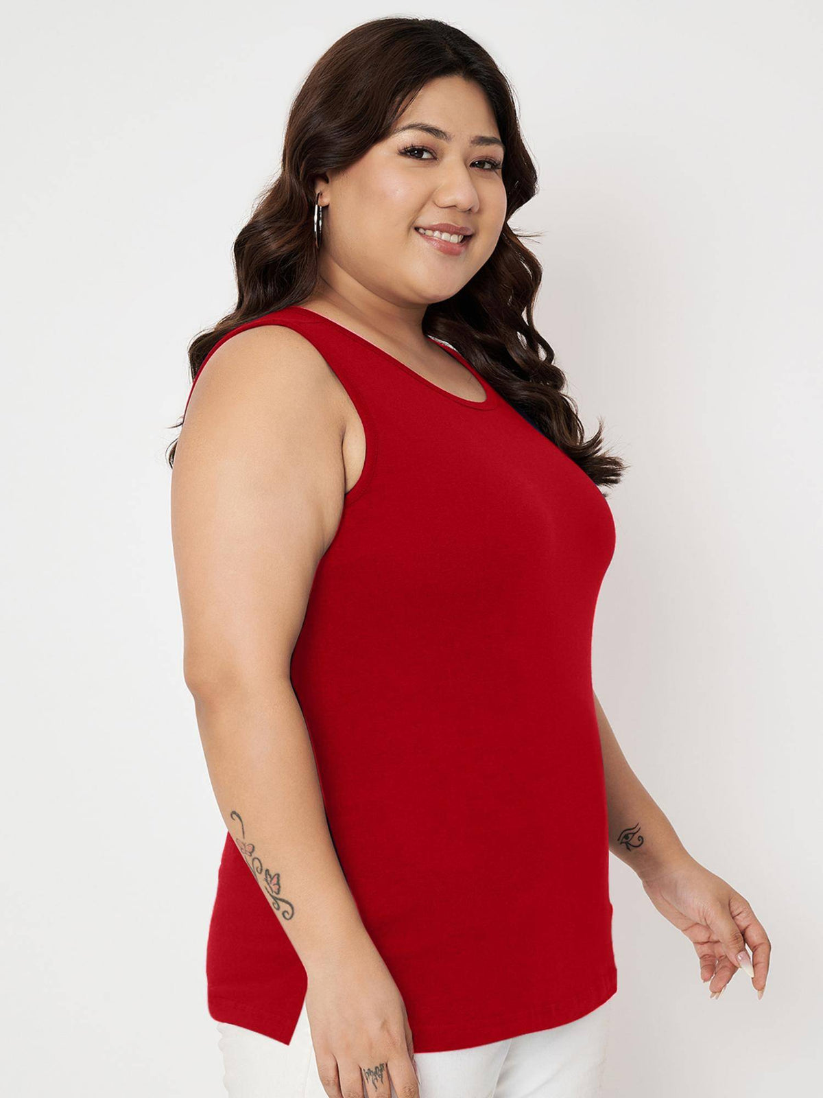 Black Plus Size Round Neck Cotton Non Padded Camisole Top | TT98 - view 16