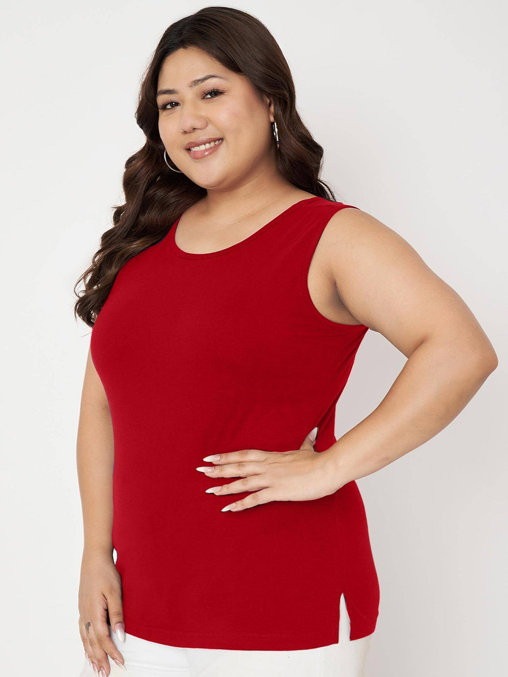 Black Plus Size Round Neck Cotton Non Padded Camisole Top | TT98 - view 19
