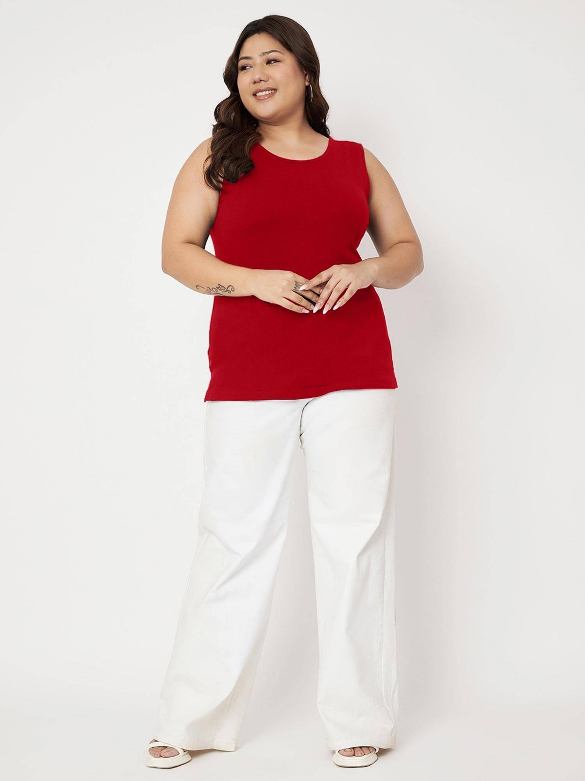 Black Plus Size Round Neck Cotton Non Padded Camisole Top | TT98 - view 20