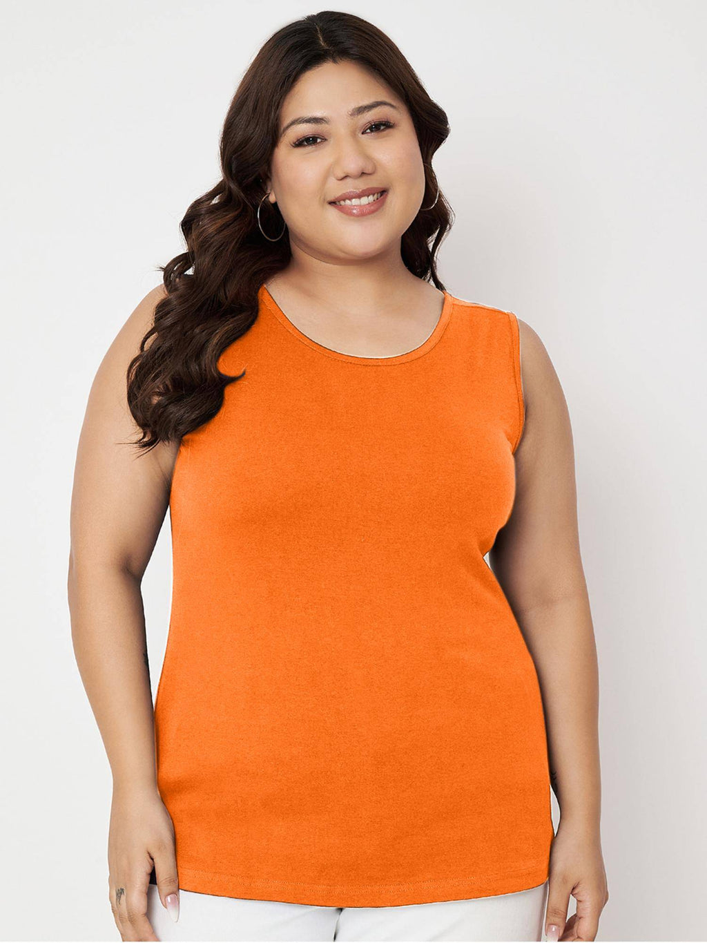 White Plus Size Round Neck Cotton Non Padded Camisole Top | TT98 - view 29