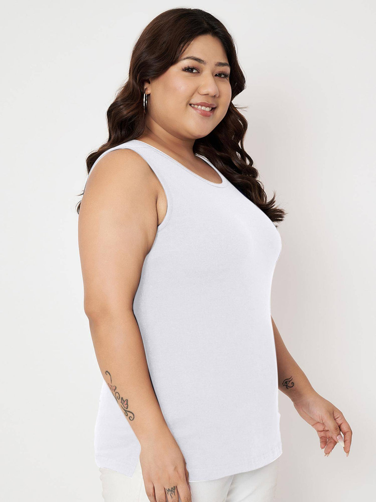 White Plus Size Round Neck Cotton Non Padded Camisole Top | TT98 - view 2