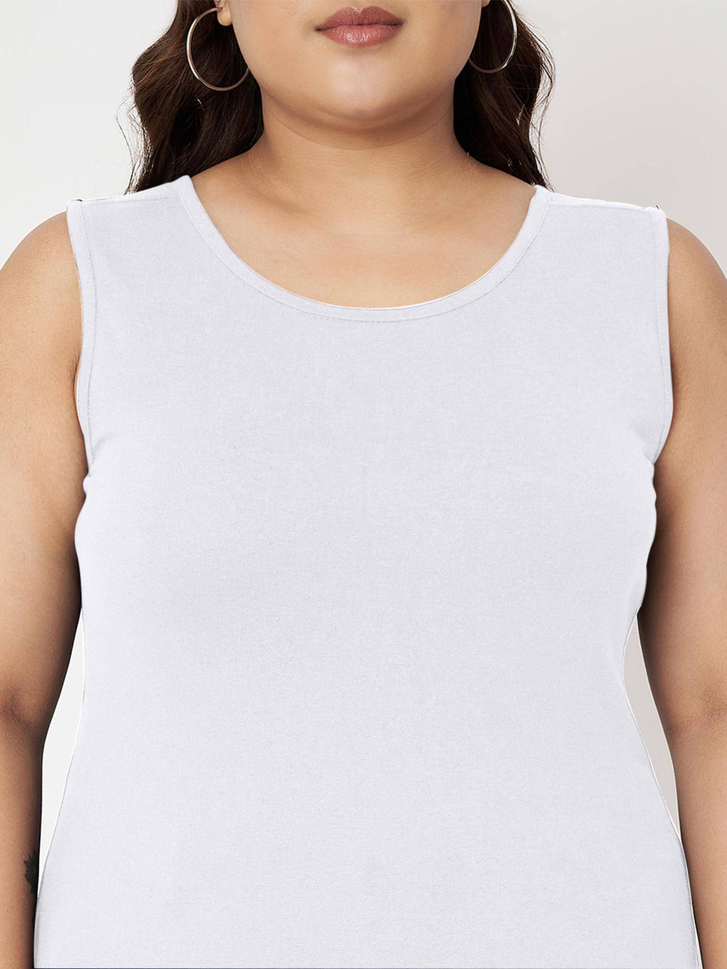 White Plus Size Round Neck Cotton Non Padded Camisole Top | TT98 - view 3
