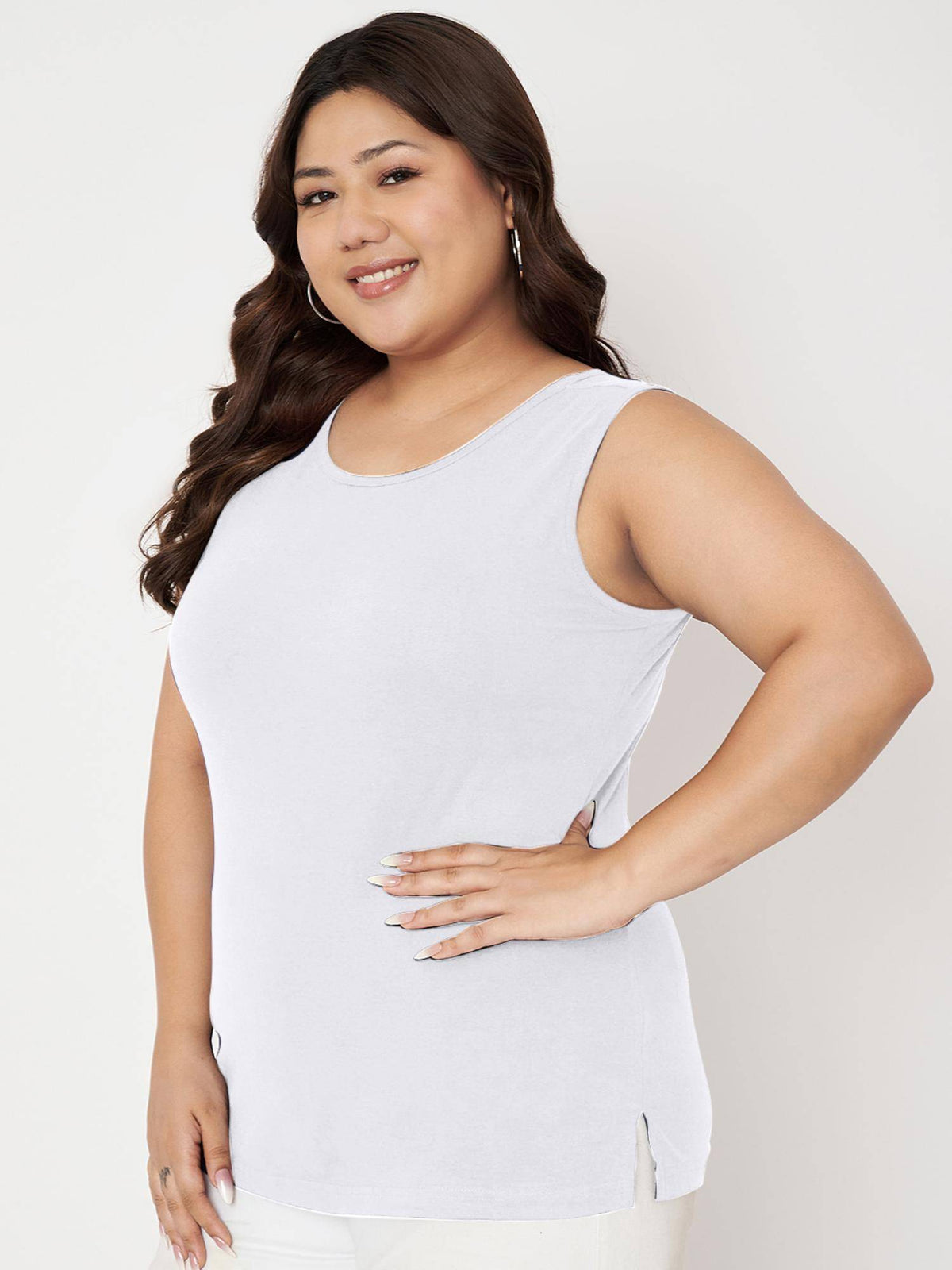 White Plus Size Round Neck Cotton Non Padded Camisole Top | TT98 - view 4