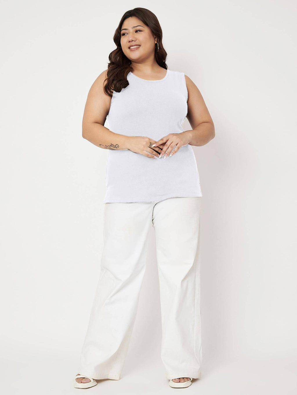 Black Plus Size Round Neck Cotton Non Padded Camisole Top | TT98 - view 47