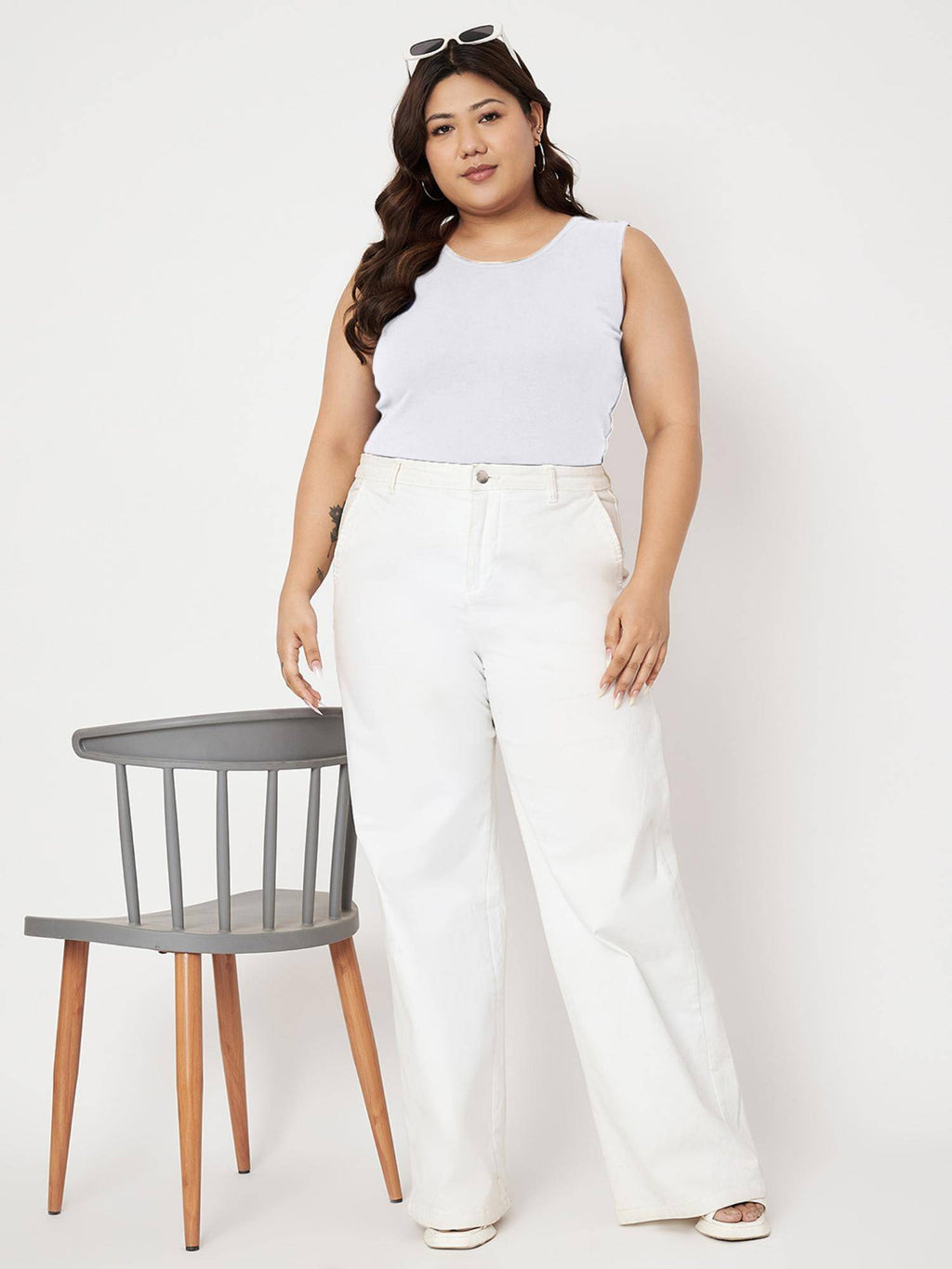 White Plus Size Round Neck Cotton Non Padded Camisole Top | TT98 - view 6