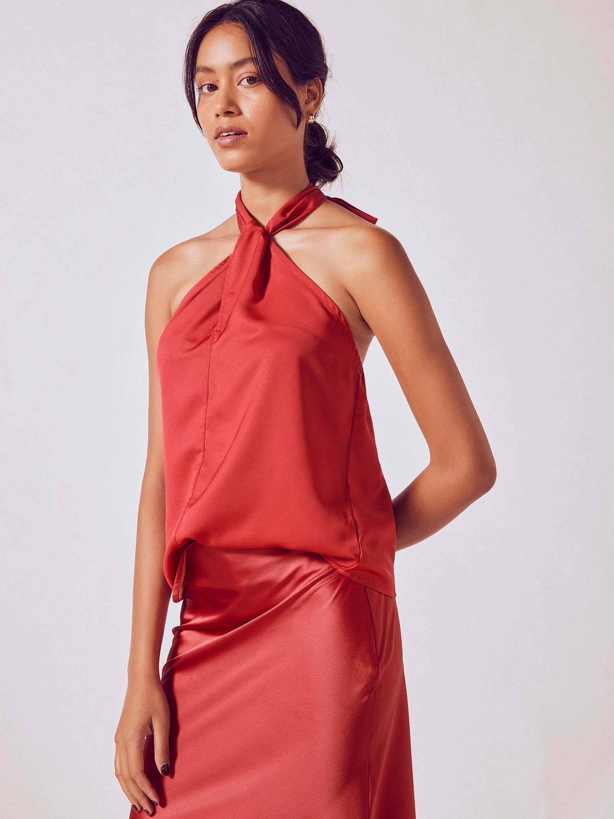 Women Ruby Satin Halter Neck Top | HT67 - view 4