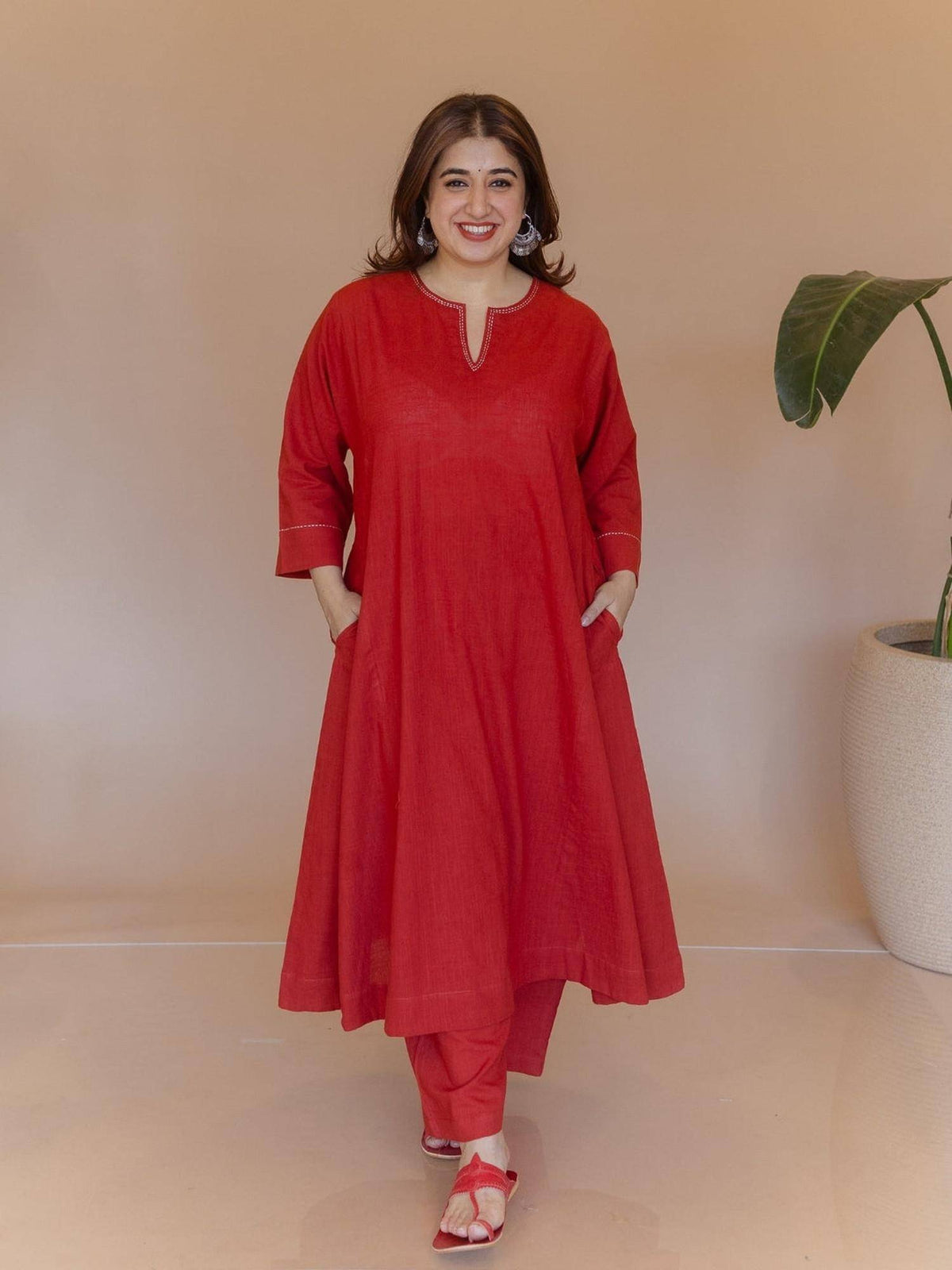 Nyra Yellow Solid Slub Cotton Jhabbha Kali Kurta With Hand Embroidery | KDG - view 23