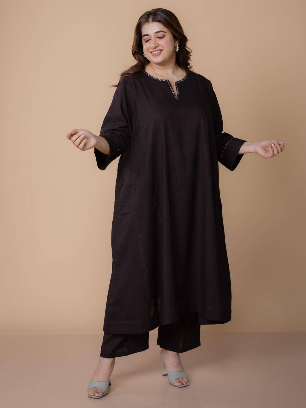 Nyra Yellow Solid Slub Cotton Jhabbha Kali Kurta With Hand Embroidery | KDG - view 18