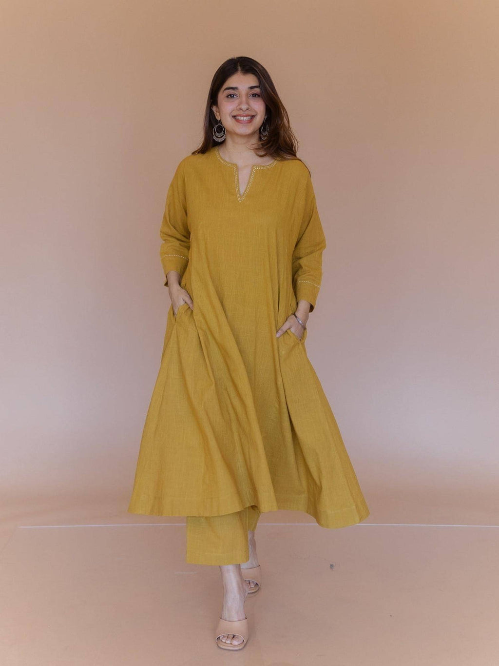 Nyra Yellow Solid Slub Cotton Jhabbha Kali Kurta With Hand Embroidery | KDG - view 5