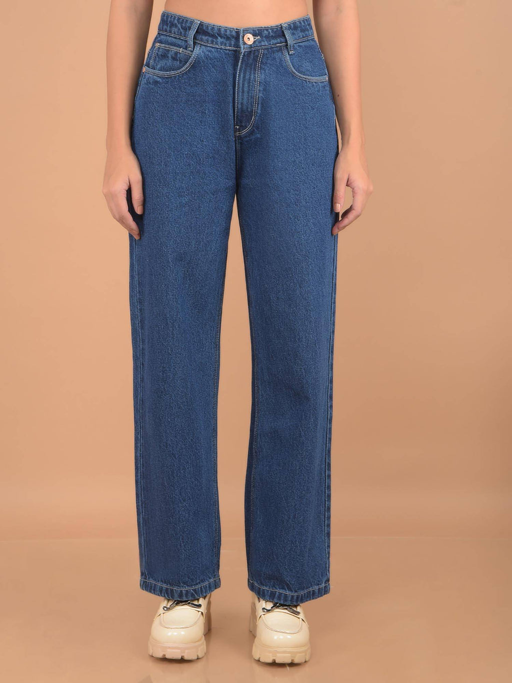 Womens Blue Straight 100% Cotton Jeans | ST23 - view 3