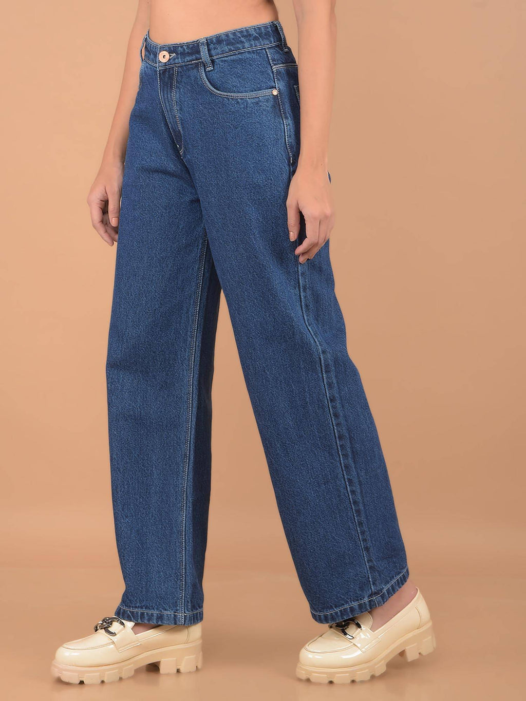 Womens Blue Straight 100% Cotton Jeans | ST23 - view 4