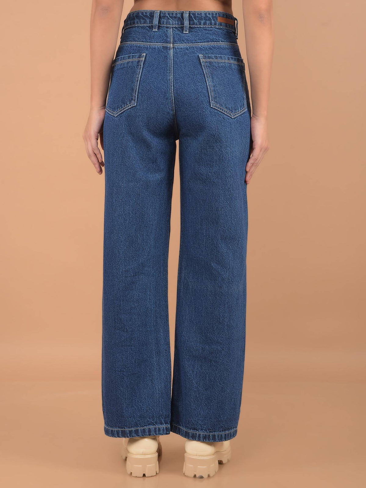 Womens Blue Straight 100% Cotton Jeans | ST23 - view 7